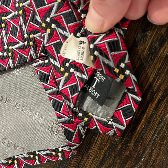 ROBERT TALBOTT Best of Class Silk Neck Tie Pink Black Yellow Geometric Bright - Picture 3 of 7